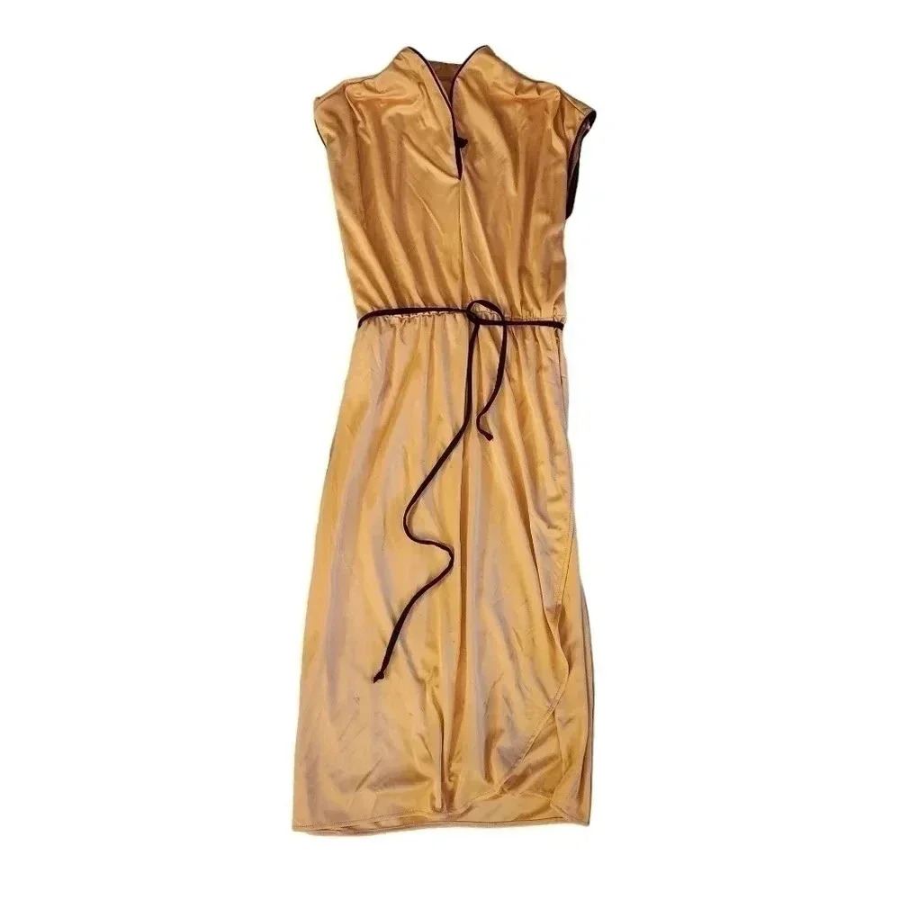 Joan Curtis Vintage Union Made Light Sheen Gold Midi Dress Size Medium *See Desc